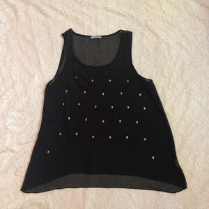 Issi gold studded skull sheer tank top